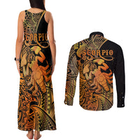 Zodiac Scorpio Couples Matching Tank Maxi Dress and Long Sleeve Button Shirts Polynesian in Orange TS04 - Polynesian Pride
