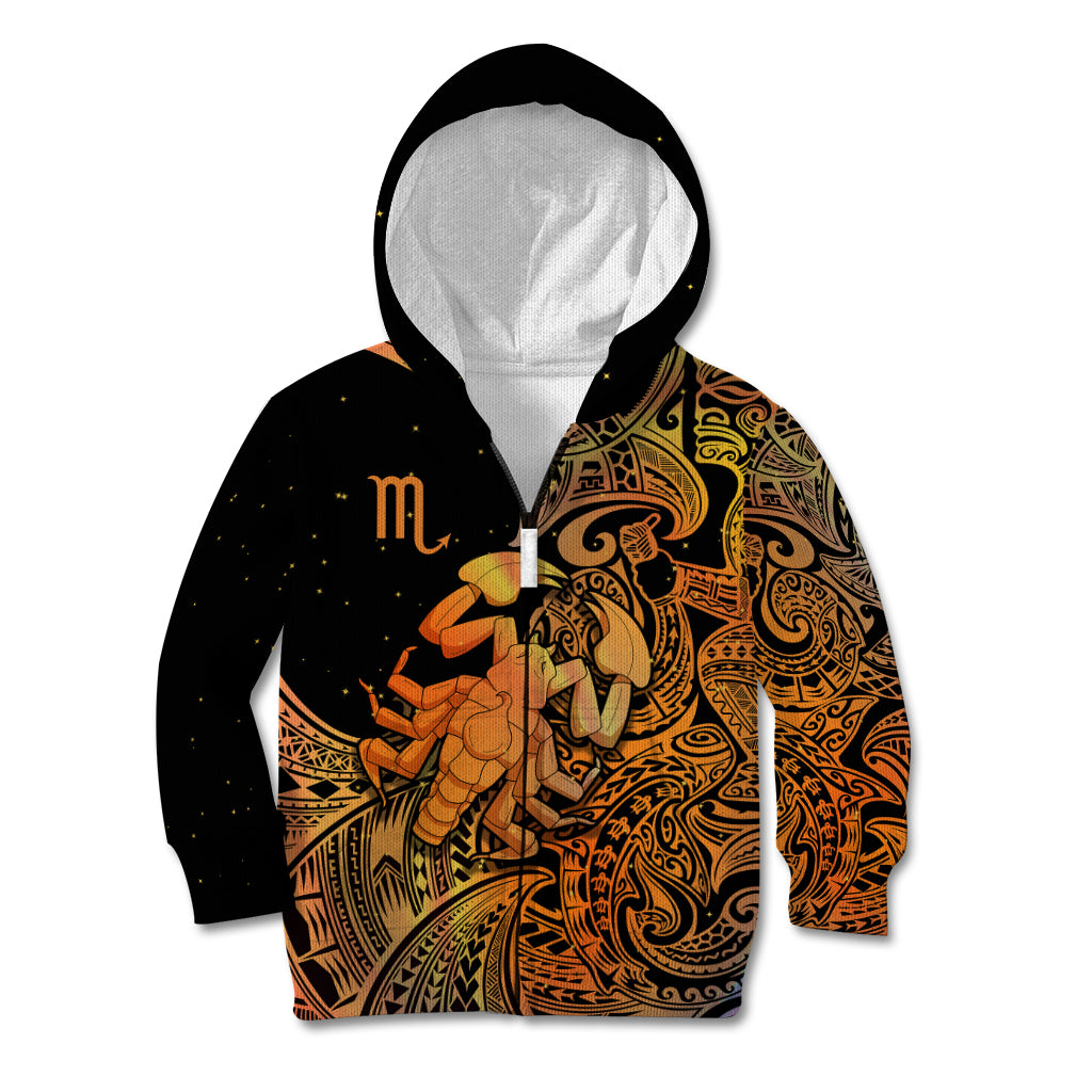 Zodiac Scorpio Kid Hoodie Polynesian in Orange TS04 Zip Hoodie Orange - Polynesian Pride