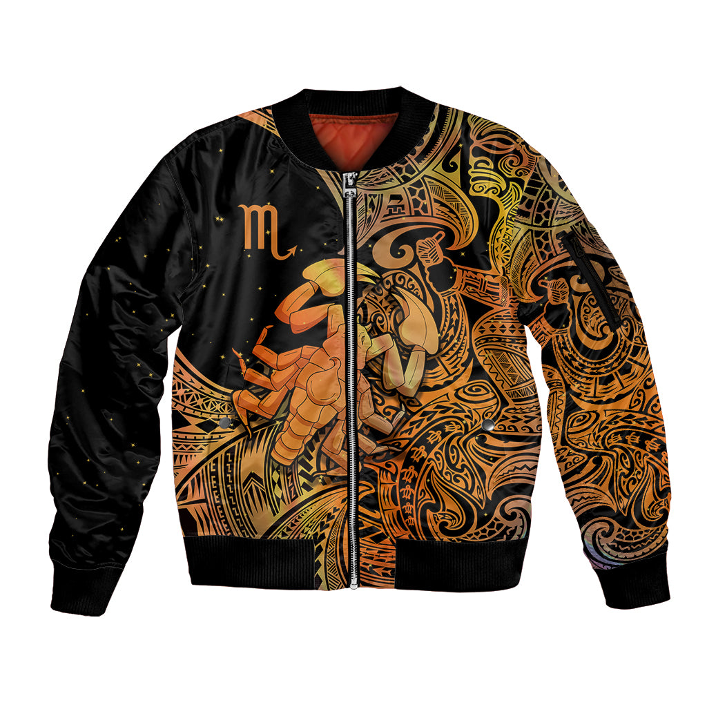 Zodiac Scorpio Sleeve Zip Bomber Jacket Polynesian in Orange TS04 Unisex Orange - Polynesian Pride