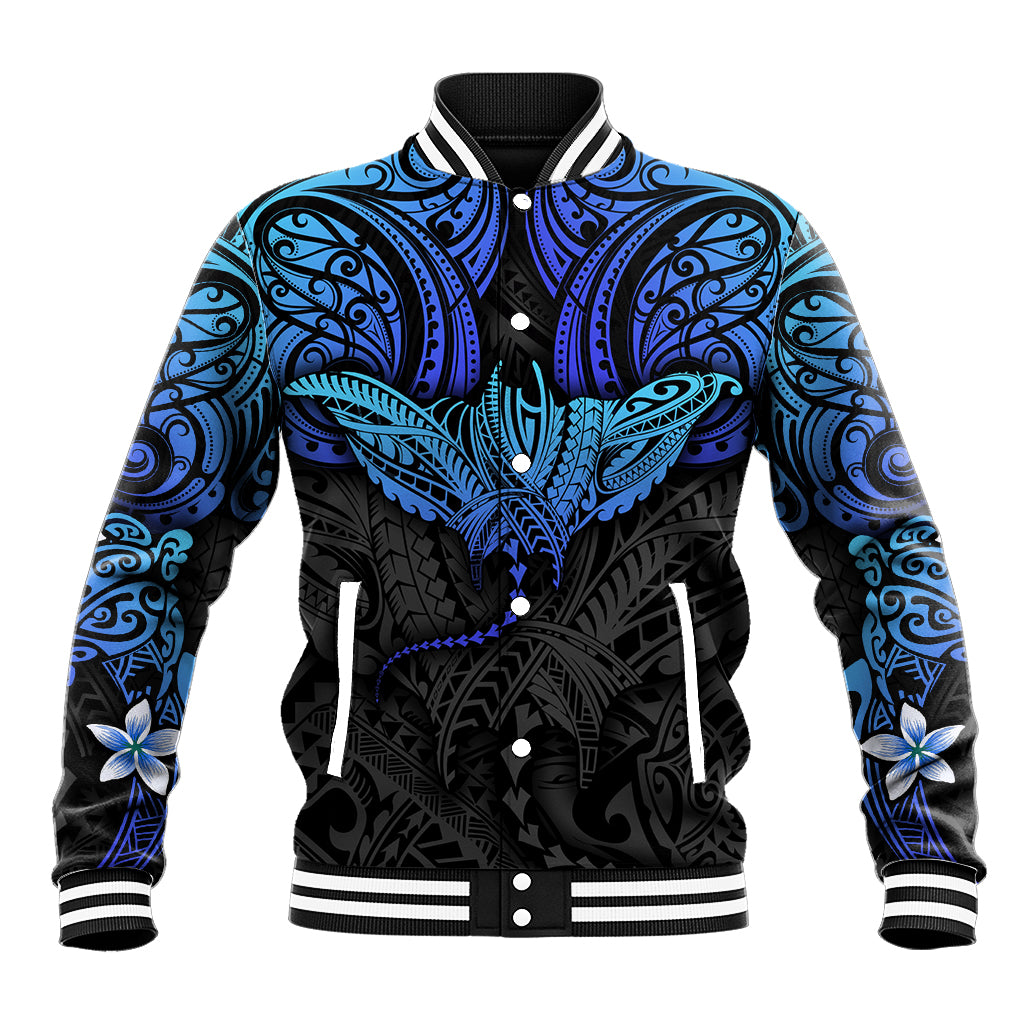 Polynesian Ray Pattern Baseball Jacket TS04 Unisex Black/Blue - Polynesian Pride