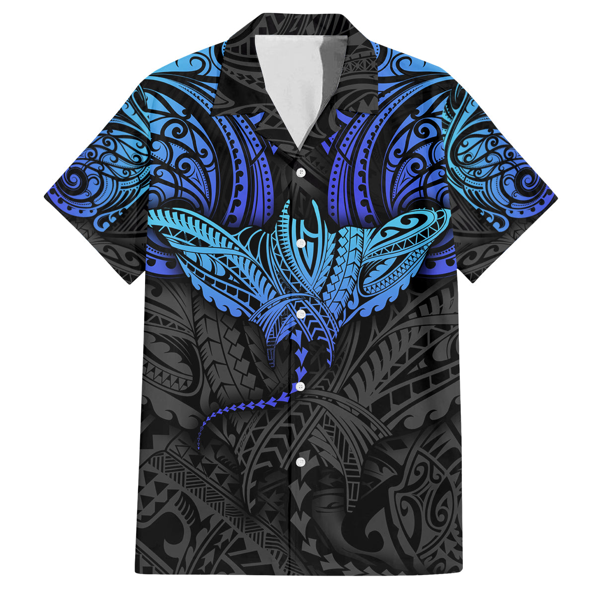 Polynesian Ray Pattern Family Matching Long Sleeve Bodycon Dress and Hawaiian Shirt TS04 Dad's Shirt - Short Sleeve Black Blue - Polynesian Pride