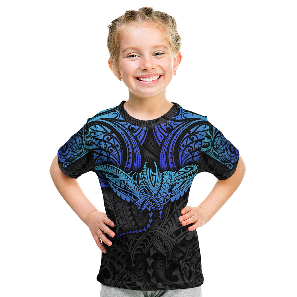 Polynesian Ray Pattern Kid T Shirt TS04 Black/Blue - Polynesian Pride