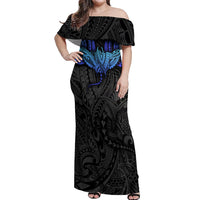 Polynesian Ray Pattern Off Shoulder Maxi Dress TS04 Women Black/Blue - Polynesian Pride