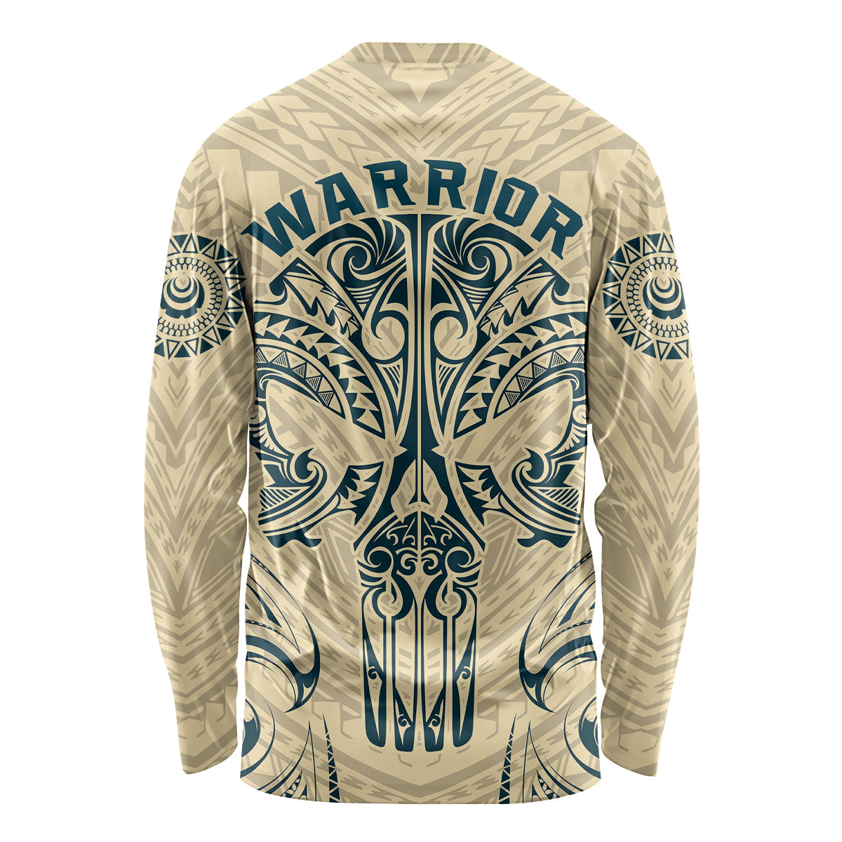 Polynesian Long Sleeve Shirt Warrior Skull with Tribal Patterns Tattoo Design TS04 - Polynesian Pride