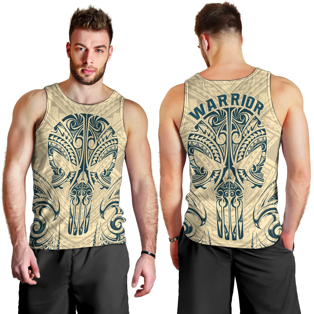 Polynesian Men Tank Top Warrior Skull with Tribal Patterns Tattoo Design TS04 - Polynesian Pride