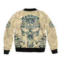 Polynesian Sleeve Zip Bomber Jacket Warrior Skull with Tribal Patterns Tattoo Design TS04 - Polynesian Pride