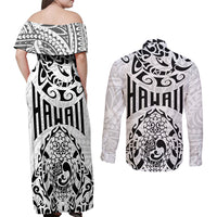 Hawaii Couples Matching Off Shoulder Maxi Dress and Long Sleeve Button Shirts with Polynesian Turtle TS04 - Polynesian Pride