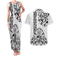 Hawaii Couples Matching Tank Maxi Dress and Hawaiian Shirt with Polynesian Turtle TS04 Black White - Polynesian Pride