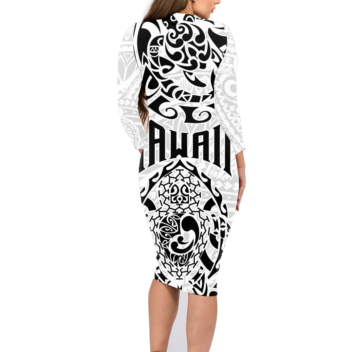 Hawaii Family Matching Long Sleeve Bodycon Dress and Hawaiian Shirt with Polynesian Turtle TS04 - Polynesian Pride
