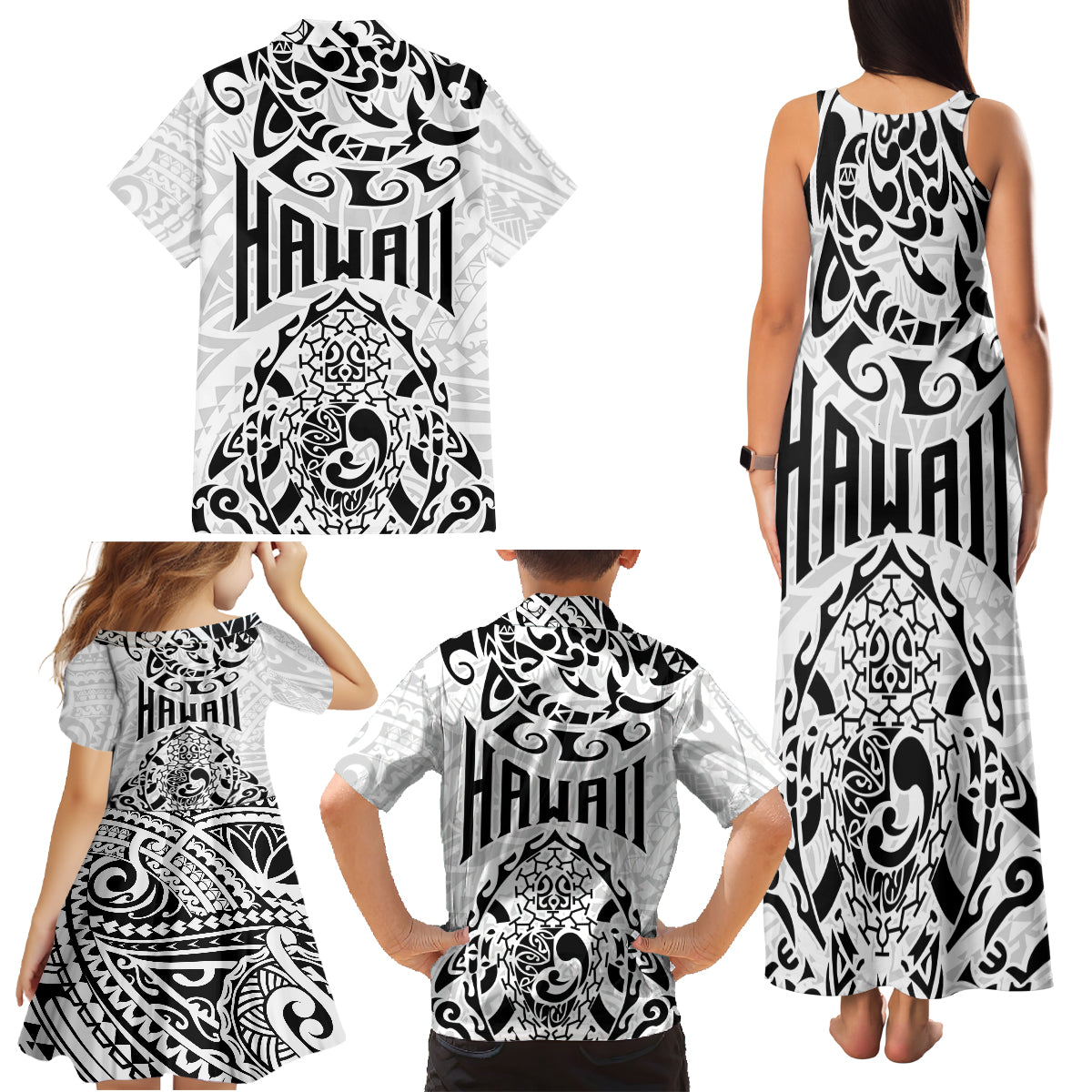 Hawaii Family Matching Tank Maxi Dress and Hawaiian Shirt with Polynesian Turtle TS04 - Polynesian Pride