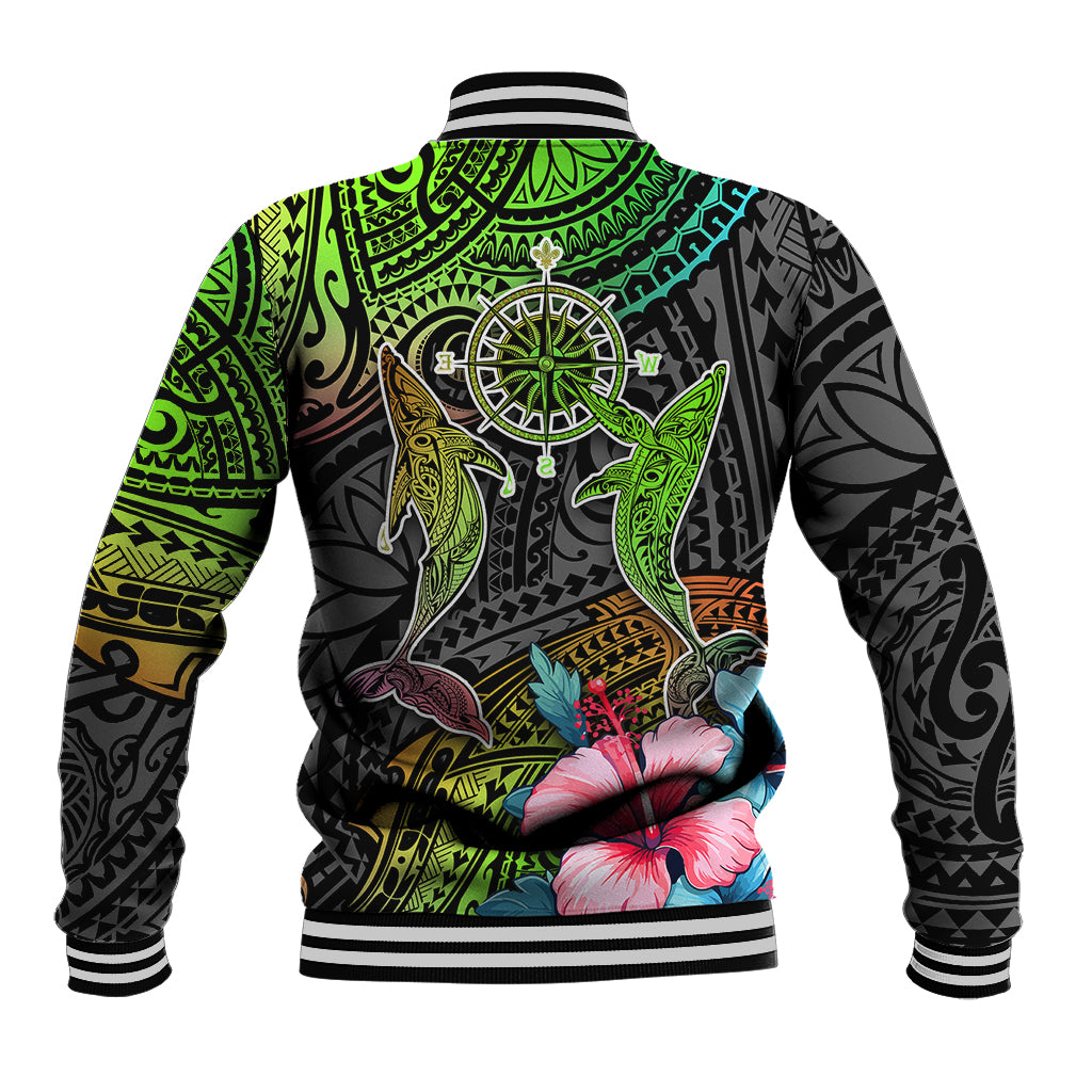 Polynesian Baseball Jacket Whales and Compass Gradient Pattern TS04 - Polynesian Pride