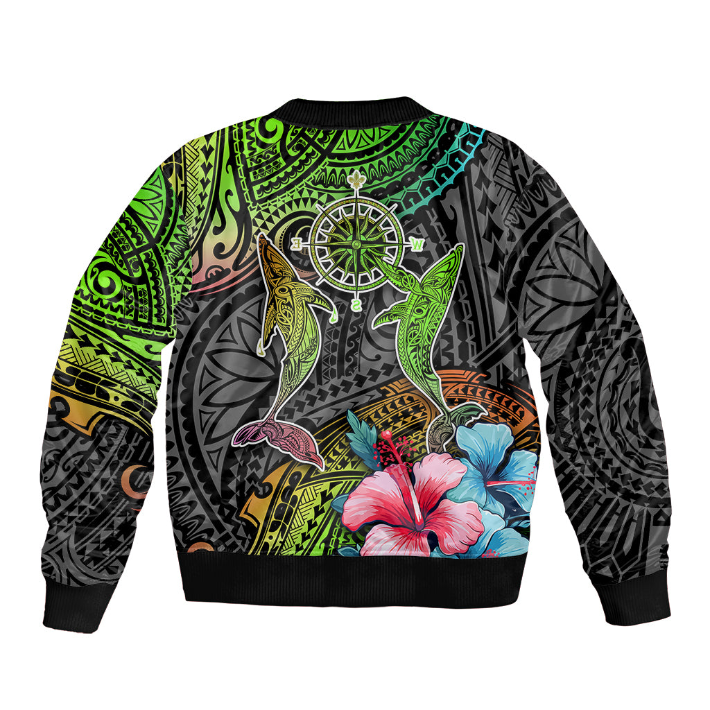 Polynesian Bomber Jacket Whales and Compass Gradient Pattern TS04 - Polynesian Pride