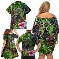 Polynesian Family Matching Off Shoulder Short Dress and Hawaiian Shirt Whales and Compass Gradient Pattern TS04 - Polynesian Pride