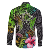 Polynesian Family Matching Off Shoulder Short Dress and Hawaiian Shirt Whales and Compass Gradient Pattern TS04 - Polynesian Pride