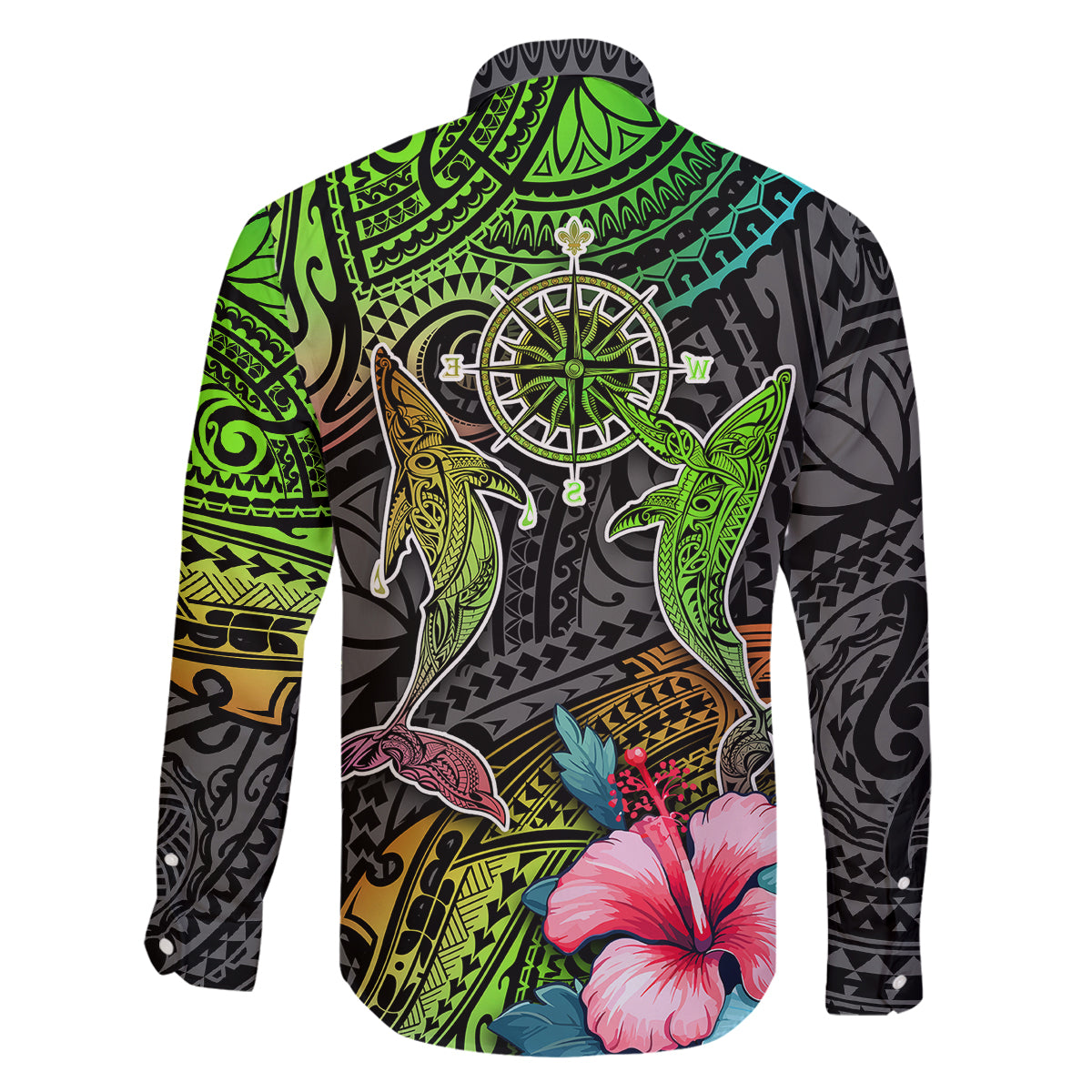 Polynesian Family Matching Summer Maxi Dress and Hawaiian Shirt Whales and Compass Gradient Pattern TS04 - Polynesian Pride