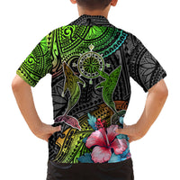 Polynesian Kid Hawaiian Shirt Whales and Compass Gradient Pattern TS04 - Polynesian Pride