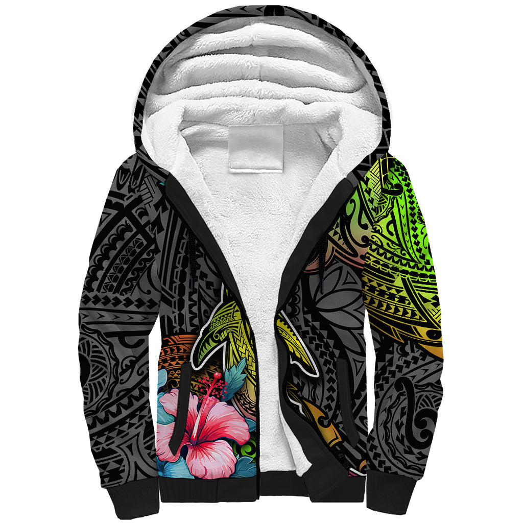 Polynesian Sherpa Hoodie Whales and Compass Gradient Pattern TS04 Unisex Gradient - Polynesian Pride
