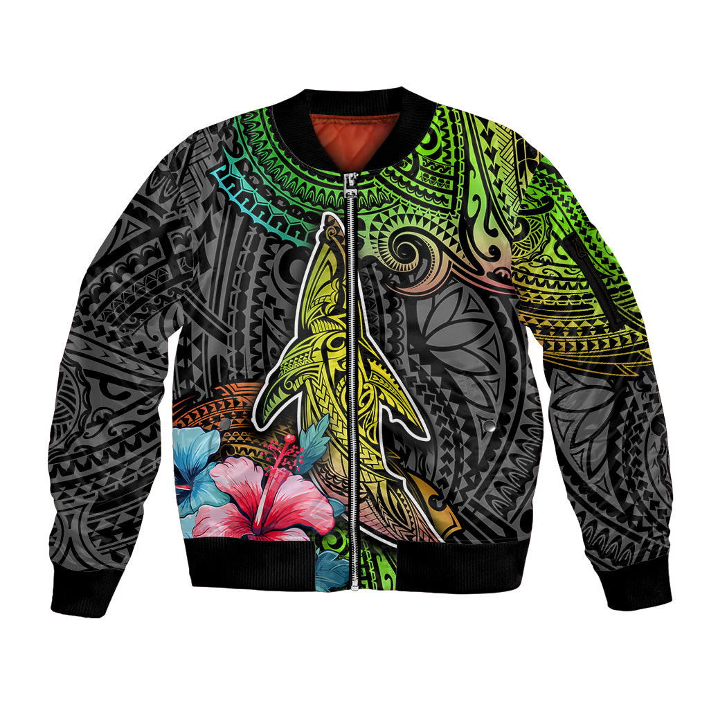 Polynesian Sleeve Zip Bomber Jacket Whales and Compass Gradient Pattern TS04 Unisex Gradient - Polynesian Pride