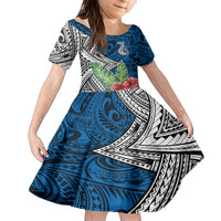 Polynesian Family Matching Short Sleeve Bodycon Dress and Hawaiian Shirt Whale Pattern and Hibiscus Flowers TS04 Daughter's Dress Multicolor - Polynesian Pride