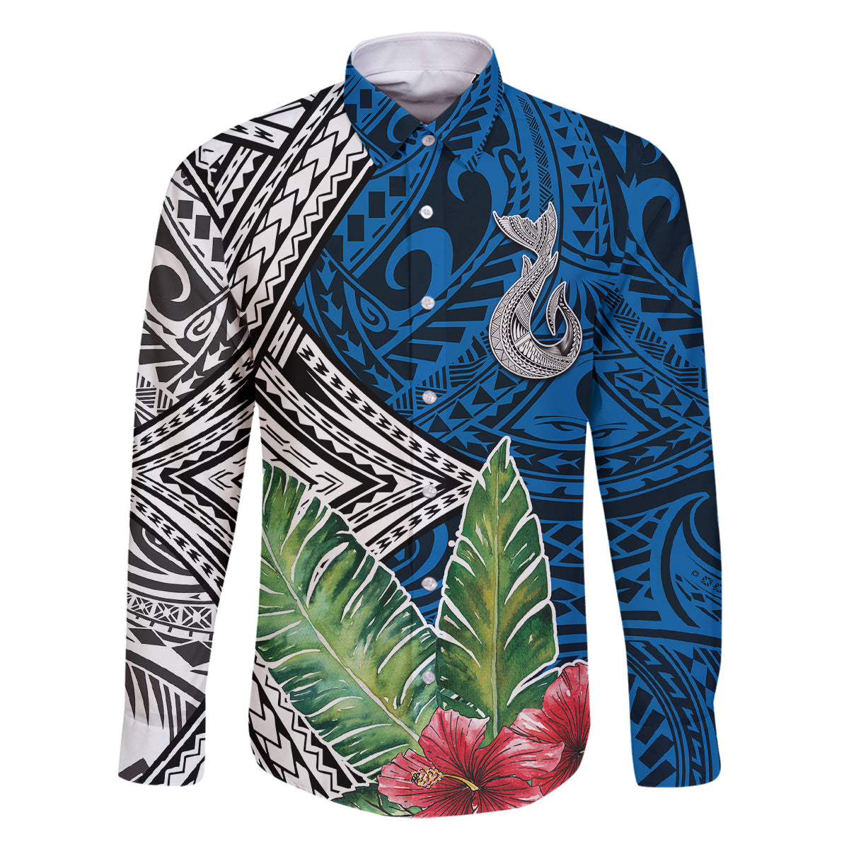 Polynesian Family Matching Summer Maxi Dress and Hawaiian Shirt Whale Pattern and Hibiscus Flowers TS04 Dad's Shirt - Long Sleeve Multicolor - Polynesian Pride