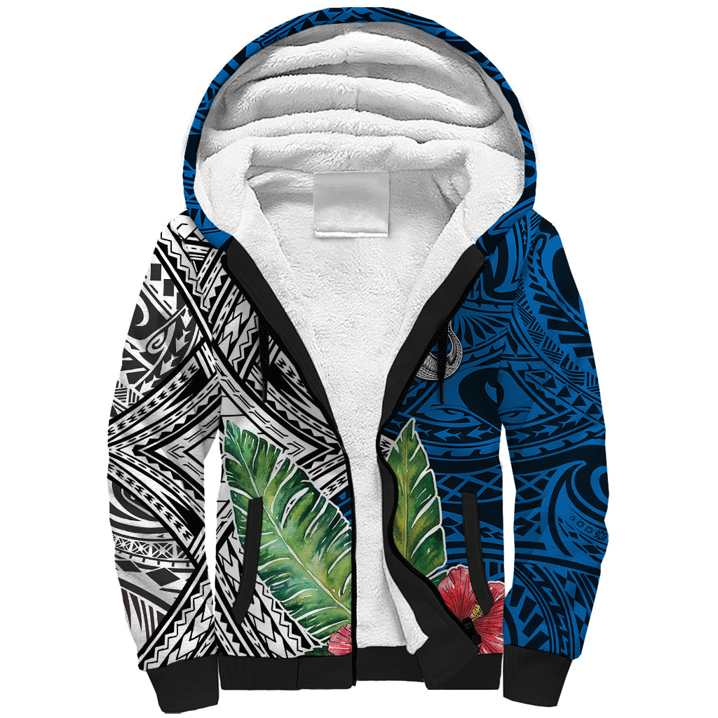 Polynesian Sherpa Hoodie Whale Pattern and Hibiscus Flowers TS04 Unisex Multicolor - Polynesian Pride