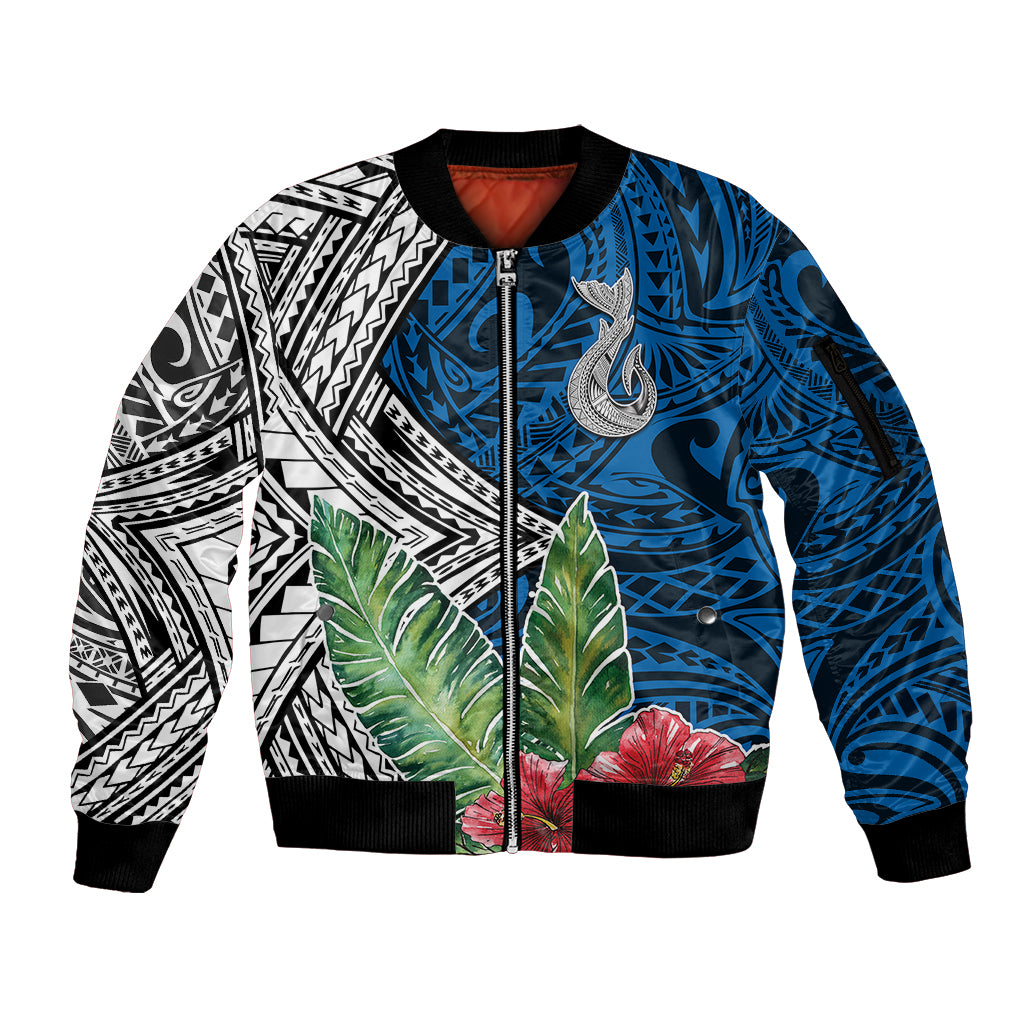 Polynesian Sleeve Zip Bomber Jacket Whale Pattern and Hibiscus Flowers TS04 Unisex Multicolor - Polynesian Pride