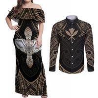 Polynesian Hawaii Tattoo Couples Matching Off Shoulder Maxi Dress and Long Sleeve Button Shirts TS04 Multicolor - Polynesian Pride