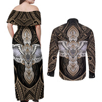 Polynesian Hawaii Tattoo Couples Matching Off Shoulder Maxi Dress and Long Sleeve Button Shirts TS04 - Polynesian Pride
