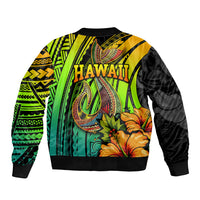 Hawaii Bomber Jacket Polynesian Fish Hook and Hibiscus Flowers with Gradient Pattern TS04 - Polynesian Pride