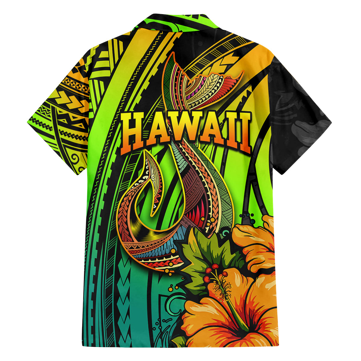 Hawaii Family Matching Summer Maxi Dress and Hawaiian Shirt Polynesian Fish Hook and Hibiscus Flowers with Gradient Pattern TS04 - Polynesian Pride