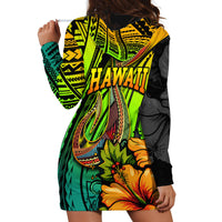 Hawaii Hoodie Dress Polynesian Fish Hook and Hibiscus Flowers with Gradient Pattern TS04 - Polynesian Pride