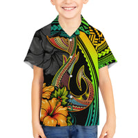 Hawaii Kid Hawaiian Shirt Polynesian Fish Hook and Hibiscus Flowers with Gradient Pattern TS04 Kid Multicolor - Polynesian Pride