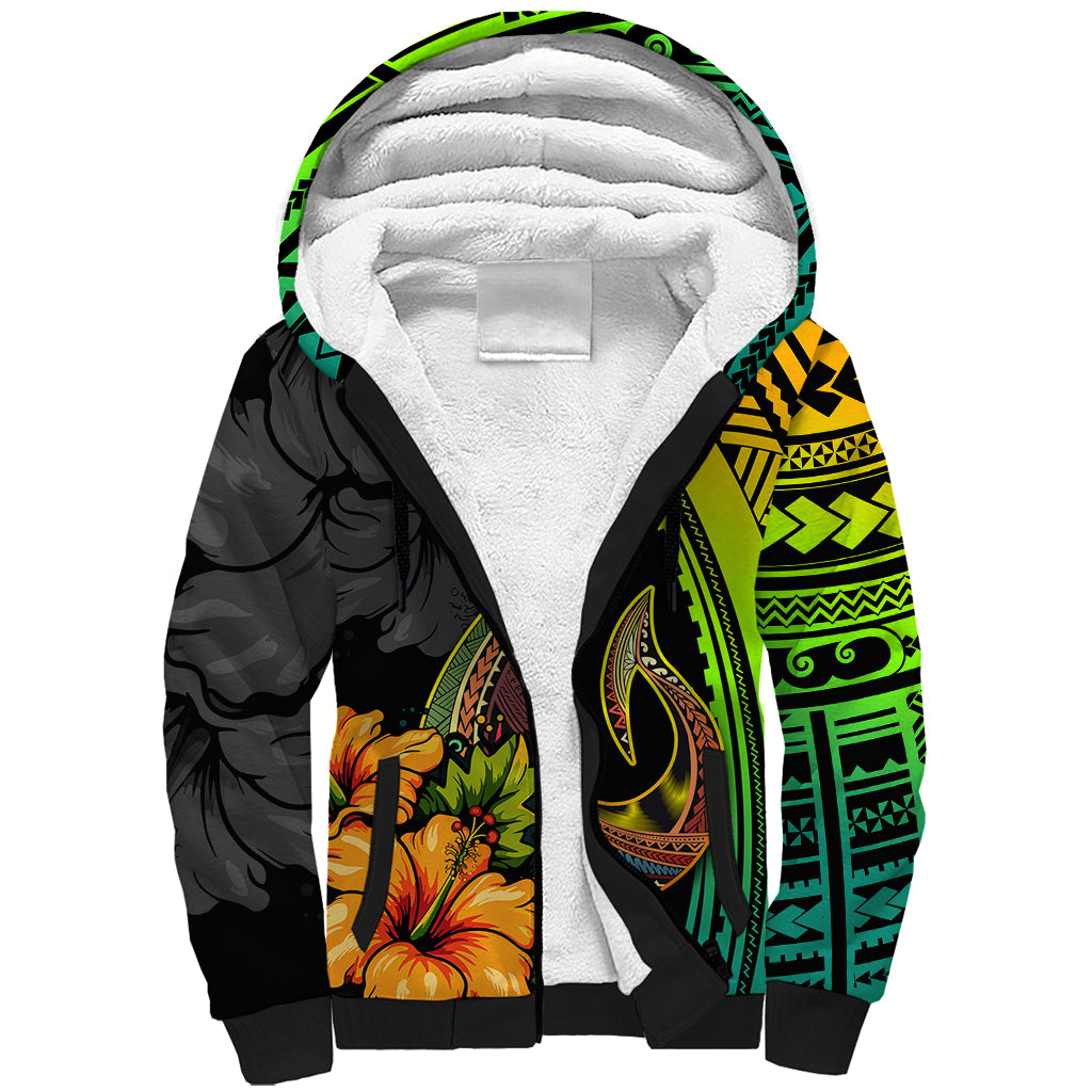 Hawaii Sherpa Hoodie Polynesian Fish Hook and Hibiscus Flowers with Gradient Pattern TS04 Unisex Multicolor - Polynesian Pride