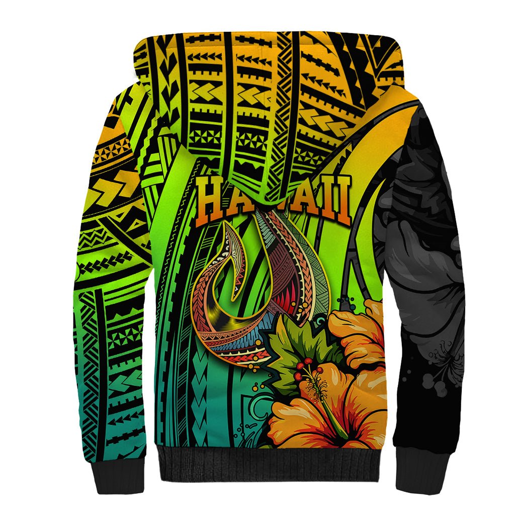 Hawaii Sherpa Hoodie Polynesian Fish Hook and Hibiscus Flowers with Gradient Pattern TS04 - Polynesian Pride