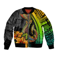 Hawaii Sleeve Zip Bomber Jacket Polynesian Fish Hook and Hibiscus Flowers with Gradient Pattern TS04 Unisex Multicolor - Polynesian Pride