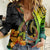 Hawaii Women Casual Shirt Polynesian Fish Hook and Hibiscus Flowers with Gradient Pattern TS04 Female Multicolor - Polynesian Pride