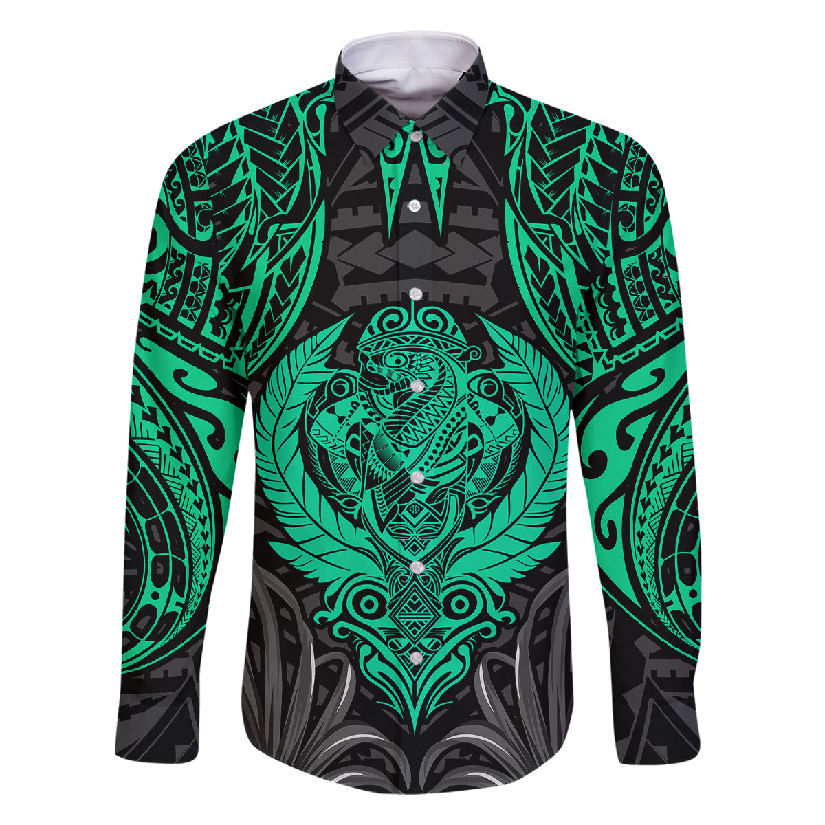 Polynesian Family Matching Off Shoulder Maxi Dress and Hawaiian Shirt Abstract Tiki TS04 Dad's Shirt - Long Sleeve Black/Yellow - Polynesian Pride