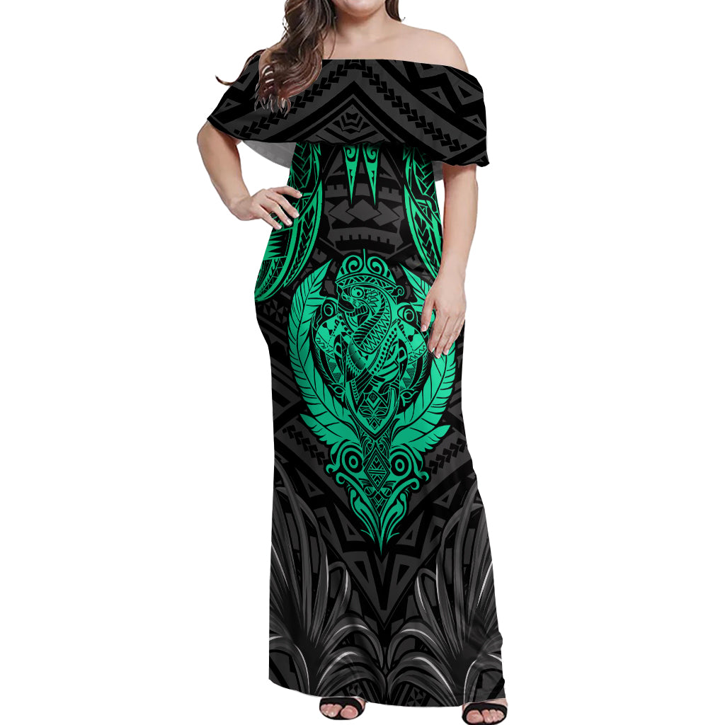 Polynesian Off Shoulder Maxi Dress Abstract Tiki TS04 Women Black Yellow - Polynesian Pride