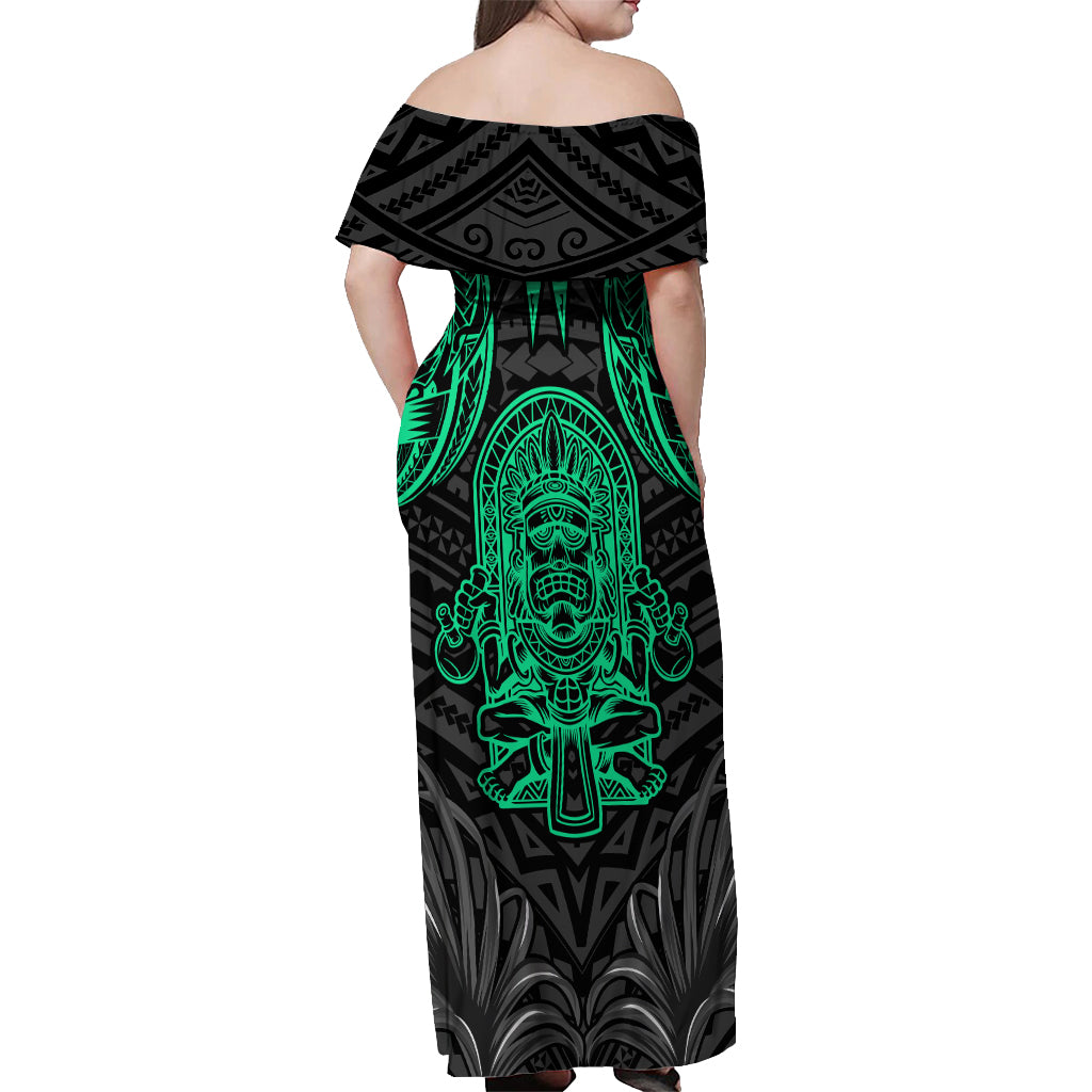 Polynesian Off Shoulder Maxi Dress Abstract Tiki TS04 - Polynesian Pride