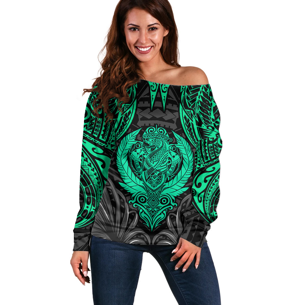 Polynesian Off Shoulder Sweater Abstract Tiki TS04 Women Black Yellow - Polynesian Pride