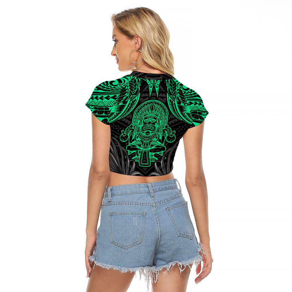 Polynesian Raglan Cropped T Shirt Abstract Tiki TS04 - Polynesian Pride