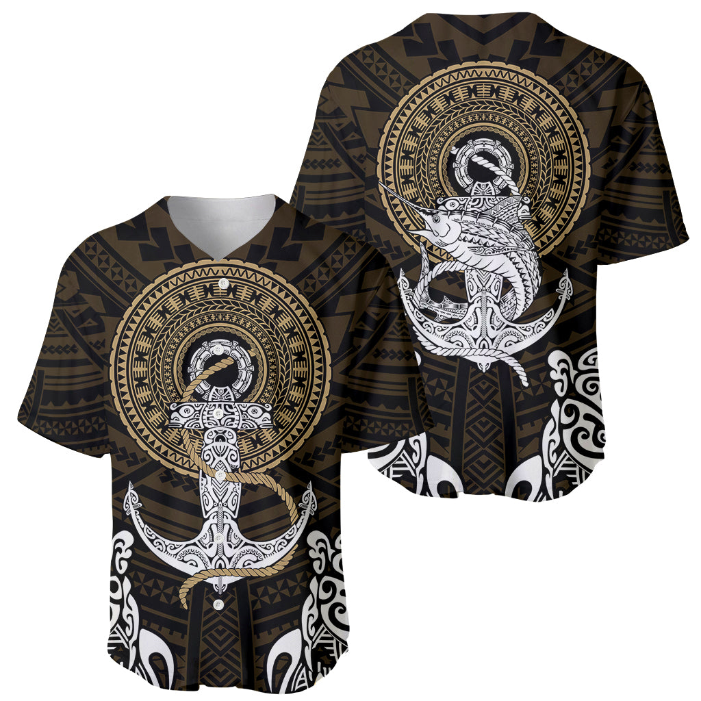 Polynesian Swordfish Baseball Jersey with Anchor Pattern and Tribal Turtle TS04 - Polynesian Pride
