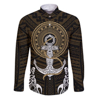 Polynesian Swordfish Family Matching Off Shoulder Long Sleeve Dress and Hawaiian Shirt with Anchor Pattern and Tribal Turtle TS04 Dad's Shirt - Long Sleeve Multicolor - Polynesian Pride