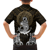 Polynesian Swordfish Family Matching Short Sleeve Bodycon Dress and Hawaiian Shirt with Anchor Pattern and Tribal Turtle TS04 - Polynesian Pride