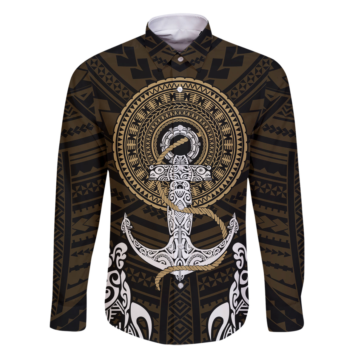 Polynesian Swordfish Family Matching Short Sleeve Bodycon Dress and Hawaiian Shirt with Anchor Pattern and Tribal Turtle TS04 Dad's Shirt - Long Sleeve Multicolor - Polynesian Pride