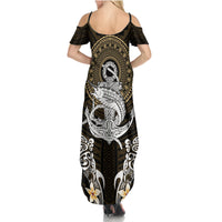 Polynesian Swordfish Family Matching Summer Maxi Dress and Hawaiian Shirt with Anchor Pattern and Tribal Turtle TS04 - Polynesian Pride