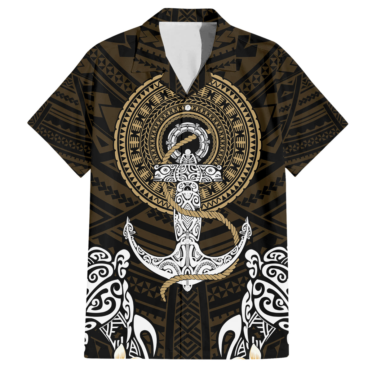 Polynesian Swordfish Hawaiian Shirt with Anchor Pattern and Tribal Turtle TS04 - Polynesian Pride