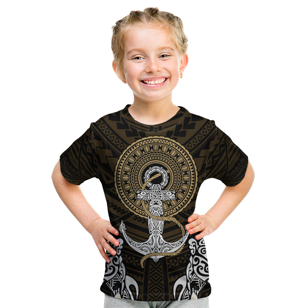 Polynesian Swordfish Kid T Shirt with Anchor Pattern and Tribal Turtle TS04 - Polynesian Pride