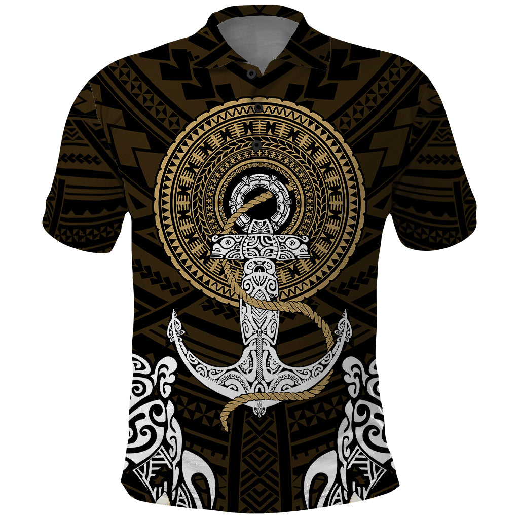 Polynesian Swordfish Polo Shirt with Anchor Pattern and Tribal Turtle TS04 - Polynesian Pride