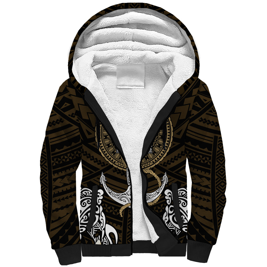 Polynesian Swordfish Sherpa Hoodie with Anchor Pattern and Tribal Turtle TS04 - Polynesian Pride